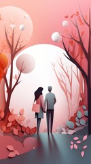 Lover and couple paper cut art with nature background. Generative AI