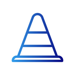 Traffic cone construction icon with blue gradient outline style. striped, equipment, plastic, white, barrier, construct, signal. Vector Illustration