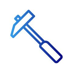 Hammer construction icon with blue gradient outline style. renovation, steel, power, shape, thin, improvement, construct. Vector Illustration