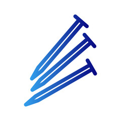 Nail construction icon with blue gradient outline style. hobnail, wall, design, bent, repair, object, background. Vector Illustration