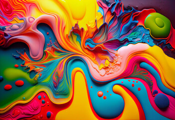 Fototapeta premium Flat beautiful colorfull liquid acrylic pouring Fluid painting, with cells, perfect composition, high definition Generative AI