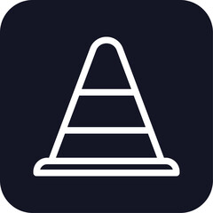 Traffic cone construction icon with black filled line outline style. striped, equipment, plastic, white, barrier, construct, signal. Vector Illustration