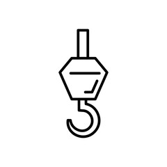 Crane hook construction icon with black outline style. machinery, lifting, heavy, machine, construction, equipment, industrial. Vector illustration