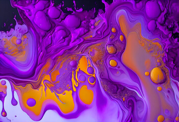 Flat beautiful purple liquid acrylic pouring Fluid painting, with cells, perfect composition, high definition Generative AI