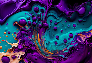 Flat beautiful purple liquid acrylic pouring Fluid painting, with cells, perfect composition, high definition Generative AI