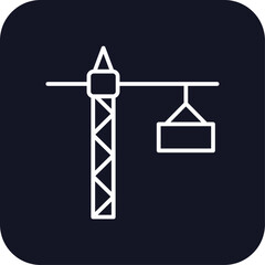 Tower crane construction icon with black filled line outline style. equipment, engineering, building, sign, industrial, vector, hook. Vector illustration