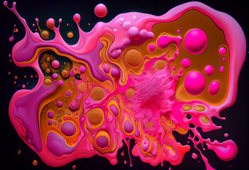 Flat beautiful pink liquid acrylic pouring Fluid painting, with cells, perfect composition, high definition Generative AI