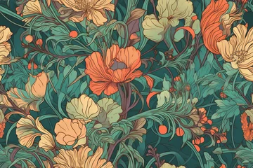 Deurstickers style Exotic floral pattern wallpaper texture © Alex