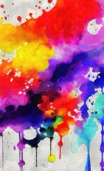 abstract background watercolours painting on canvas with splashes of paint