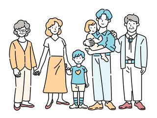 A set of three family full-length illustrations,