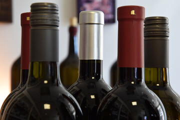 Wine bottles in wine store, restaurant, cafe, bar and ready for home delivery