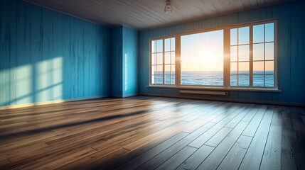 Empty room mock-up next to a beach