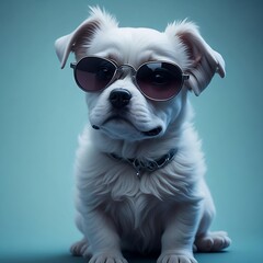 A Cute white Puppy wearing glasses created with Generative Ai Technology