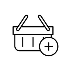 Add to basket shopping icon with black outline style. online, set, supermarket, commercial, bag, delivery, trolley. Vector Illustration