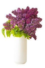 A bouquet of spring lilac flowers in a white vase . isolate on white. PNG