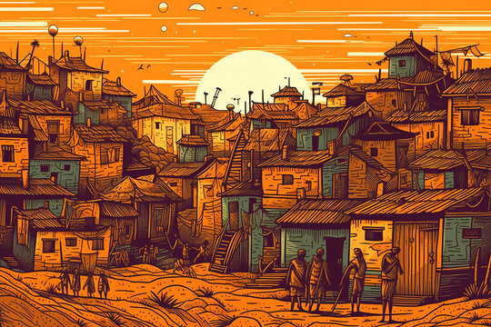 pop art style of an African village. generative AI