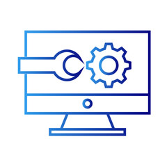 Setting information Technology icon with blue gradient outline style. settings, button, clock, computer, machinery, motion, isolated. Vector Illustration