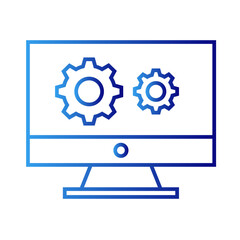 Computer information Technology icon with blue gradient outline style. desktop, display, isolated, flat, equipment, notebook, electronic. Vector Illustration