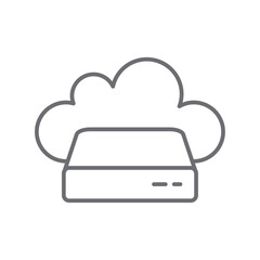 Cloud drive information Technology icon with black outline style. hosting, pictogram, security, laptop, disk, design, hdd. Vector Illustration