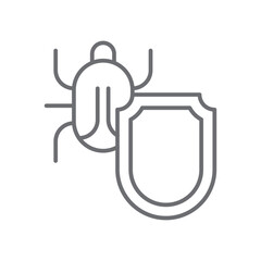 Malware protection information Technology icon with black outline style. padlock, thin, website, spam, access, encryption, stroke. Vector Illustration