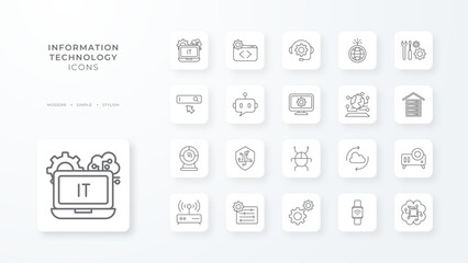 Information Technology icon collection with black outline style. futuristic, future, internet, tech, communication, data, background. Vector Illustration