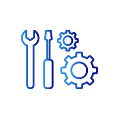 Engineering information technology icon with blue gradient outline style. linear, hat, maintenance, support, industry, wrench, repair. Vector Illustration