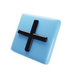 Plus icon button with cartoon style on 3d rendering. 3d illustration