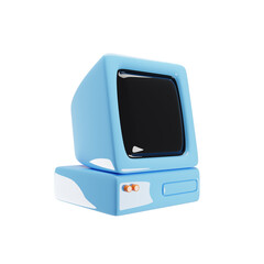 Old computer icon with blue color. 3d rendering illustration
