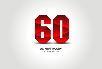 60 Year Anniversary Celebration Logo red vector, 60 Number Design, 60th Birthday Logo, Logotype Number, Vector Anniversary For Celebration, Invitation Card, Greeting Card. logo number Anniversary