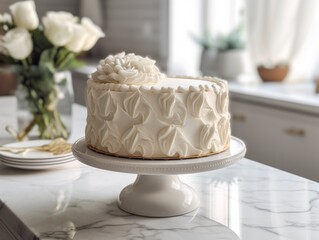 Fototapeta na wymiar Beautiful vanila cake on the table. Generative AI