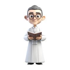 3D Cartoon figure of a priest without background holding a book, image suitable for banners or information graphics or for a book, figure generated by Ai