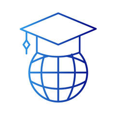 Global education education icon with blue gradient outline style. training, seminar, book, earth, simple, video, tutorial. Vector Illustration