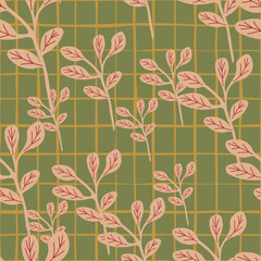 Simple branches with leaves seamless pattern. Organic endless background. Decorative forest leaf endless wallpaper.