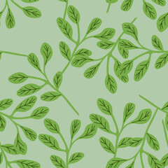Simple branches with leaves seamless pattern. Organic endless background. Decorative forest leaf endless wallpaper.