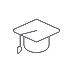 Graduation cap education icon with black outline style. background, element, flat, uniform, button, graduating, grad. Vector Illustration
