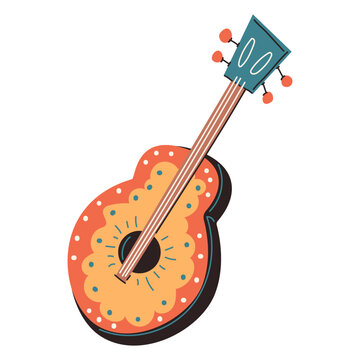 Mexican guitar vector cartoon Cinco de Mayo decorative element isolated on a white background.