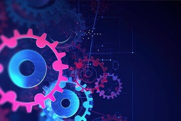 Modern science or technology abstract background using cogwheel. Wireframe spot surface illustration