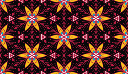 Geometric ethnic pattern seamless flower color. seamless pattern. Design for fabric,curtain,background,carpet,wallpaper,clothing,wrapping,Batik,mandalas,fabric,Vector illustration. pattern style.