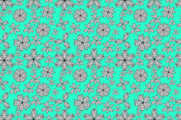 pano seamless raster floral pattern with white doodles flowers