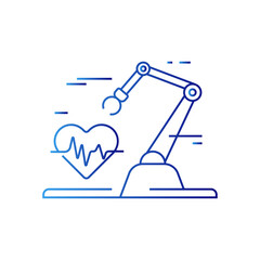 Robotic surgery digital healthcare icon with blue gradient outline style. line, futuristic, tech, industry, future, concept, innovation. Vector Illustration