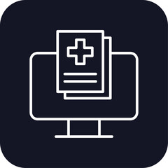 Obraz premium Medical history digital healthcare icon with black filled line outline style. science, exam, diagnostic, nurse, archive, paperwork, computer. Vector Illustration