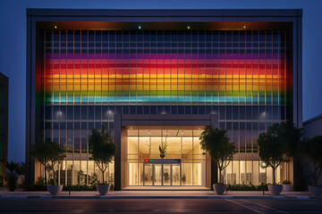 Rainbow flag displayed on a building