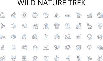 Wild nature trek line icons collection. Accuracy, Balance, Consistency, Debit, Equity, Financial, Gaap vector and linear illustration. Hsty,Integrity,Journal outline signs set