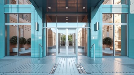 View to the entrance of a modern residential building. Generative ai