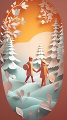 Lover and couple paper cut art with nature background. Generative AI