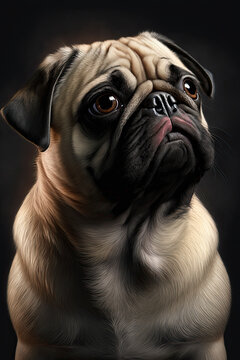 Generative AI illustration studio portrait style image of Pug pedigree dog breed