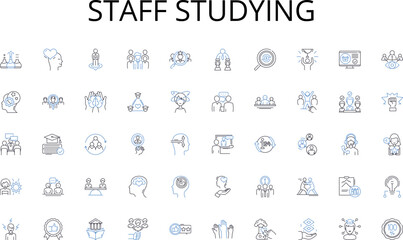 Staff studying line icons collection. Contracts, Bylaws, Resolutions, Minutes, Shareholders, Stock, Certificates vector and linear illustration. Formation,Compliance,Policies outline signs set