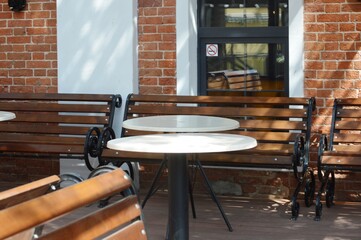 tables and chairs in a restaurant