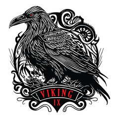 Vector illustration of a Raven. Black tribal animals tattoo, wisdom symbol. Traditional Ancient Viking sacred pattern. Sign of Celtics. Crow Norse soul.