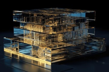 3D rendering of modern glass blocks abstract geometric design shapes with generative AI